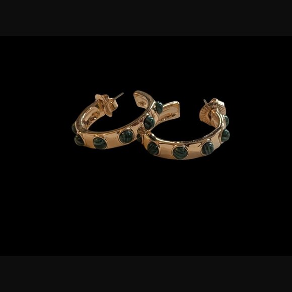 Robert Lee Morris Soho Gold Tone Faux Malachite 30mm Open C Stud Earrings - Picture 11 of 13